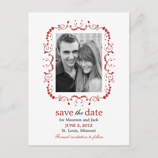 Pretty Frame Save The Date Postcard - Red (Front)