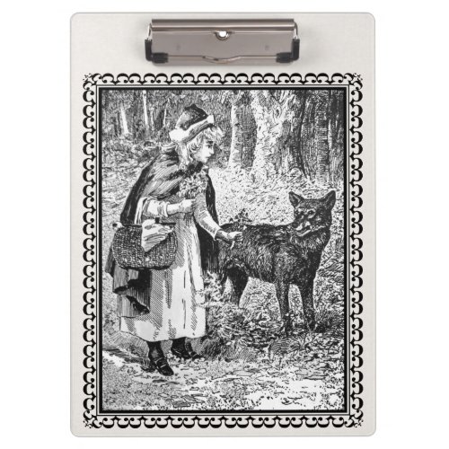 Pretty Framed Vintage Red Riding Hood With Wolf Clipboard