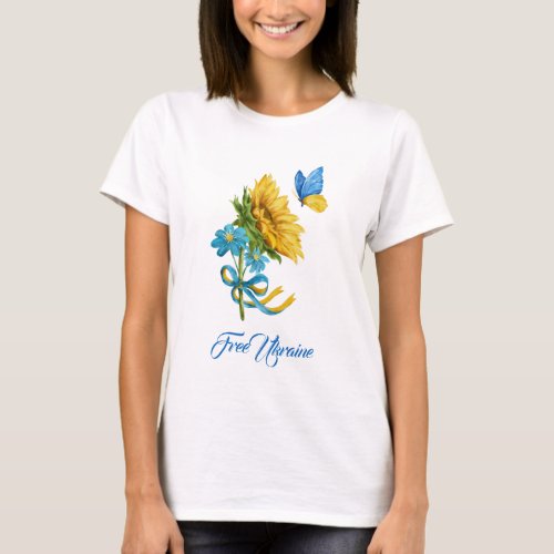 Pretty Free Ukraine Sunflower  Butterfly T_Shirt