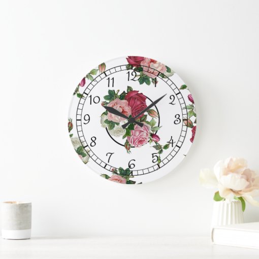 Pretty French Country Floral Large Clock | Zazzle