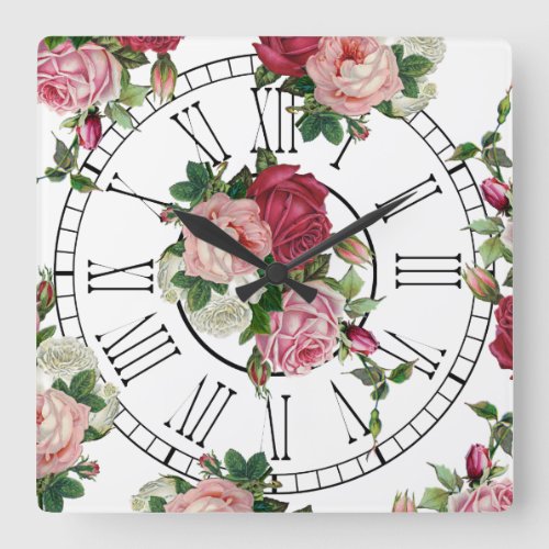 Pretty French Country Floral Square Wall Clock
