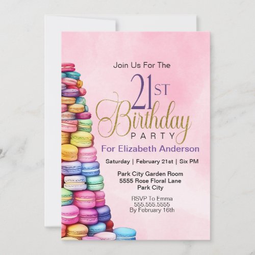 Pretty French Macaroon 21st Birthday Invitation