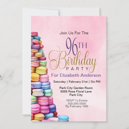 Pretty French Macaroon 96th Birthday Invitation