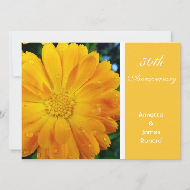 pretty, fresh yellow daisy flower, anniversary invitation (Front)