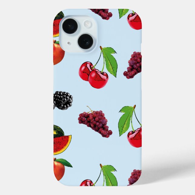 Pretty fruit pattern on blue background Case-Mate iPhone case (Back)