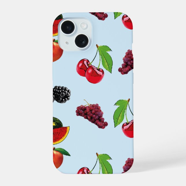 Pretty fruit pattern on blue background iphone case (Back)