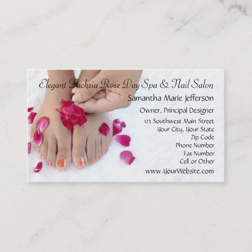 Customizable Pretty Fuchsia Pink Rose Pedicure Salon Business Card Templates