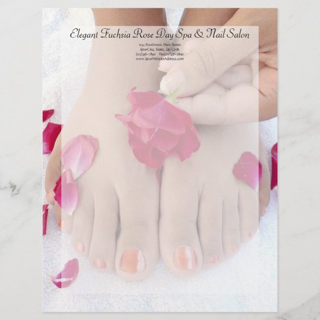 Pretty Fuchsia Pink Rose Pedicure Salon Letterhead (Front)