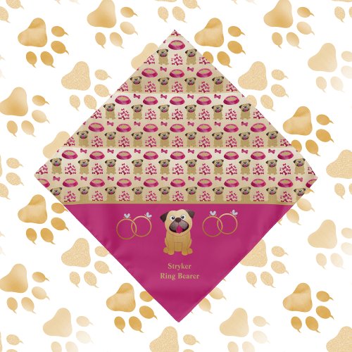 Pretty Fuchsia Pug and Wedding Ring 1st Dog Bandana