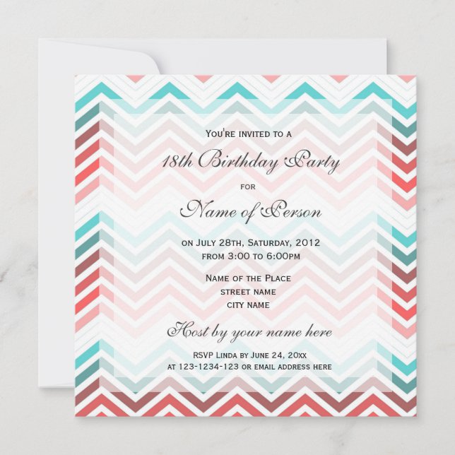 Pretty, fun, happy colorful chevron birthday invitation (Front)