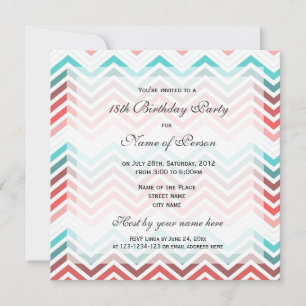 Pretty, fun, happy colorful chevron birthday invitation