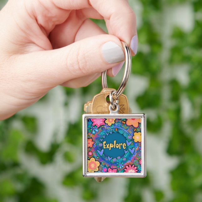 Pretty Fun Inspiring Explore Floral Keychain (Hand)