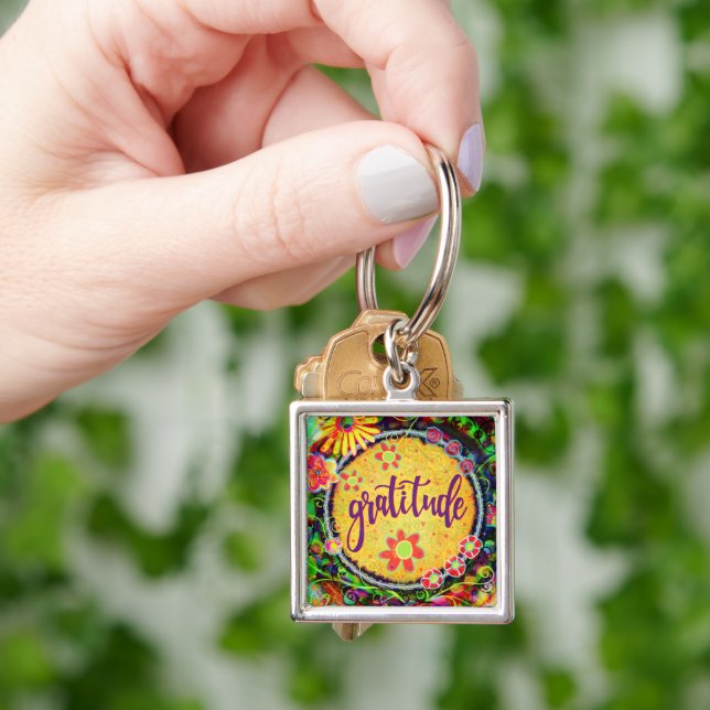 Pretty Fun Inspiring Gratitude Floral Keychain (Hand)