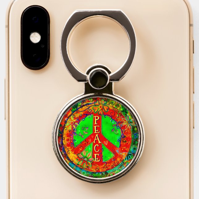 Pretty Fun Peace Sign Boho Inspirivity Phone Ring Stand (Close Up)