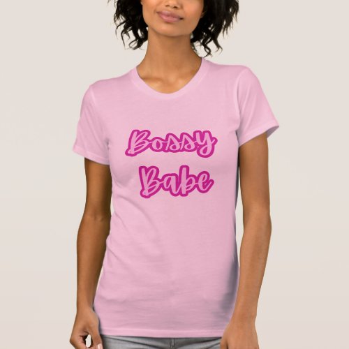 Pretty Fun Pink Bossy Babe Text Outline Womens T_Shirt