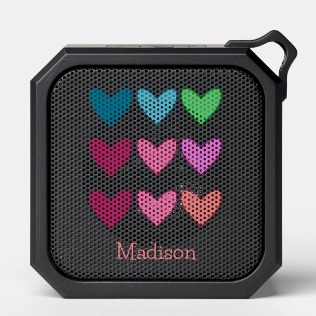 Pretty Fun Pink With Hearts Colorful Girls Bluetooth Speaker (Front)