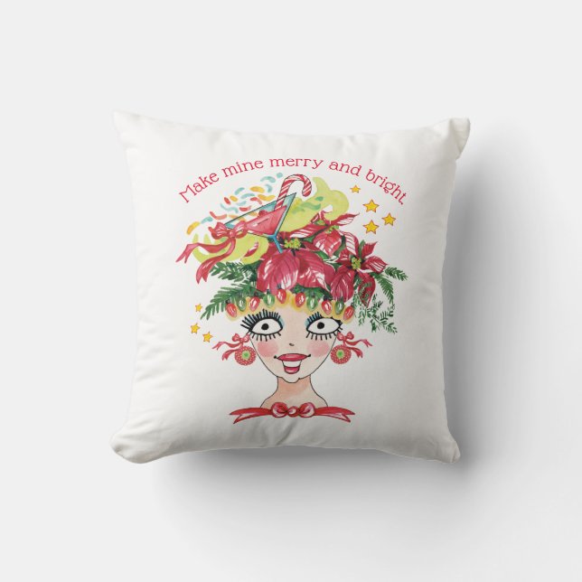 Pretty Funny Girly Christmas Throw Pillow (Front)