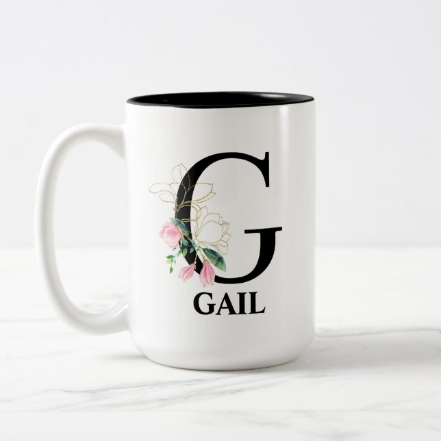 Pretty G Monogrammed Initial Two-Tone Coffee Mug (Left)