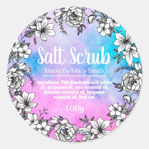 Pretty Galaxy Colors And Flowers Salt Scrub Labels