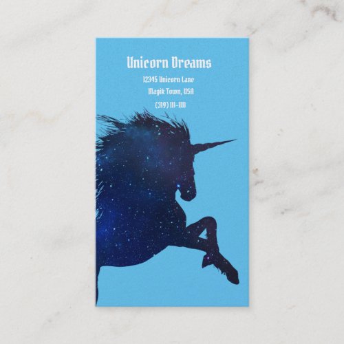 Pretty Galaxy Stars Blue Unicorn Business Card