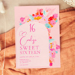 Pretty garden bold pink floral sweet 16 invitation<br><div class="desc">Bold vibrant Pretty garden pink,  red and blue floral sweet 16 birthday party featuring bold oversized hand painted abstract flowers with an elegant and modern brush script font on pastel blush pink. Perfect for spring,  summer  birthday party!</div>