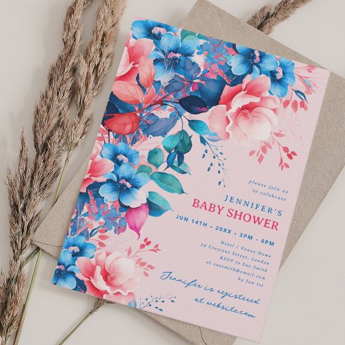 Pretty Garden Floral Baby Shower Blush Invitation