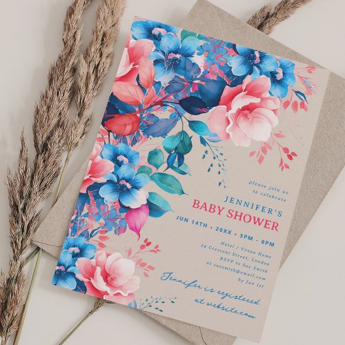 Pretty Garden Floral Baby Shower Champagne Invitation