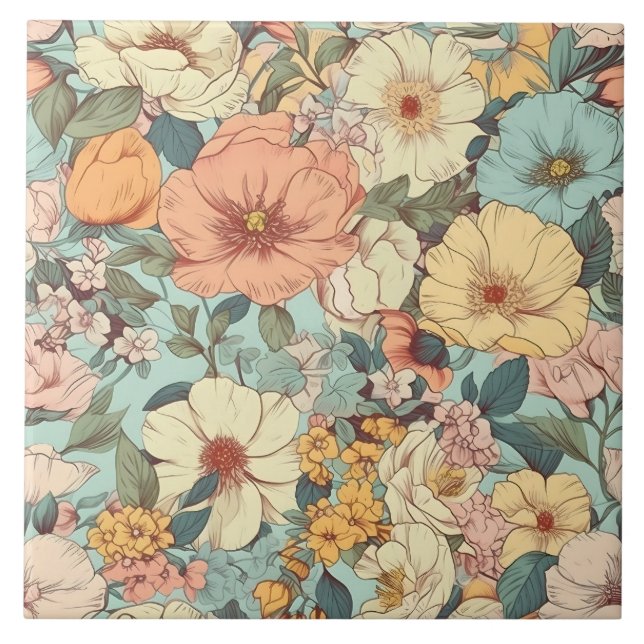Pretty Garden Floral Ceramic Tile (Front)