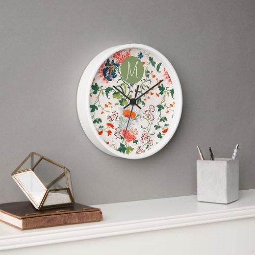 Pretty Garden Floral Monogram Clock