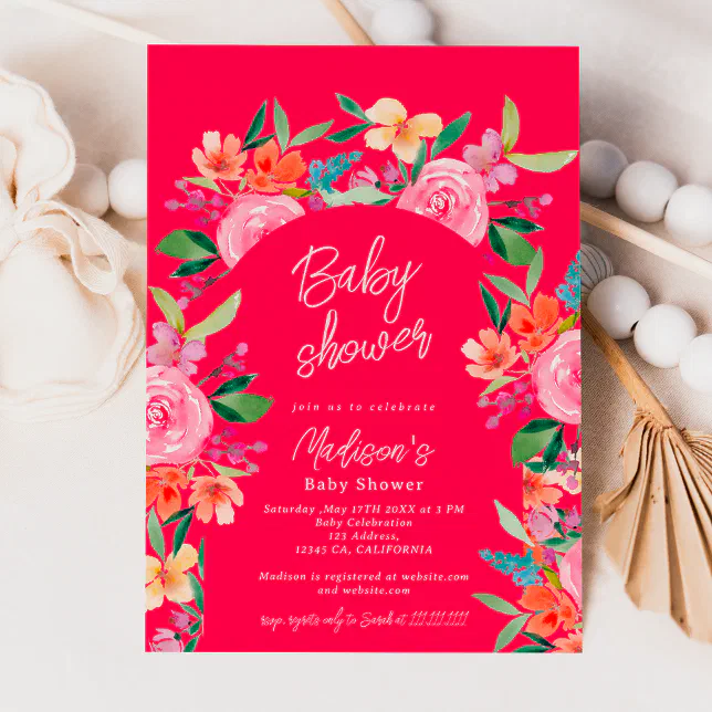 Pretty garden floral watercolor arch baby shower invitation Zazzle