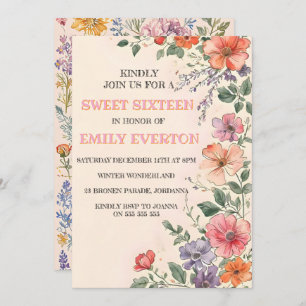 Pretty garden floral watercolor arch Sweet 16 Invitation