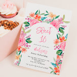 Pretty garden floral watercolor arch Sweet 16 Invitation<br><div class="desc">Announce your upcoming Sweet 16 birthday with our pretty botanical garden invitations, featuring pretty and charming pink flowers, roses, blue, purple and yellow blooms with greenery. The modern brush script adds a touch of elegance to these unique invitations that are perfect for anyfloral garden themed celebration., perfect for outdoors and...</div>