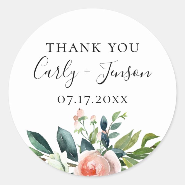 Pretty Garden Floral Wedding Favor Classic Round Sticker (Front)