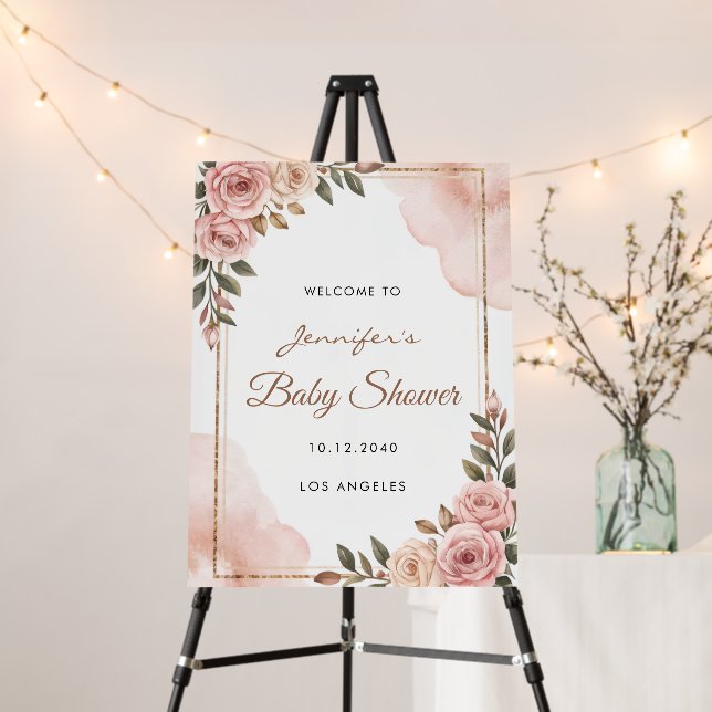 Pretty Garden Flowers Baby Shower Welcome  Foam Board (In Situ (Stand))
