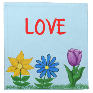Pretty Garden Flowers Blue Cloth Napkins Set of 4