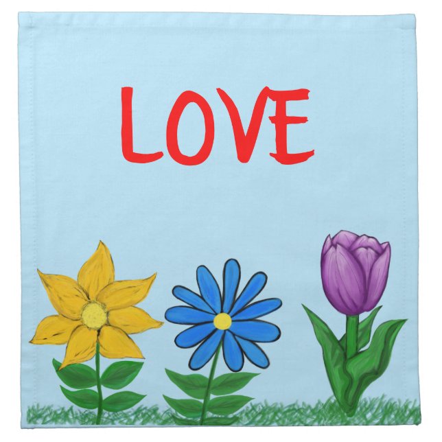 Pretty Garden Flowers Blue Cloth Napkins Set of 4 (Front)