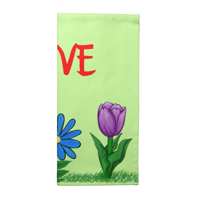 Pretty Garden Flowers Green Cloth Napkins Set of 4 (Half Fold)