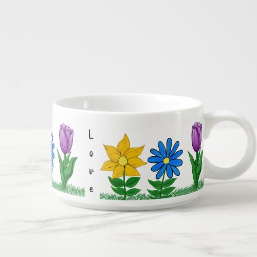 Pretty Garden Flowers Love White Chili Bowls