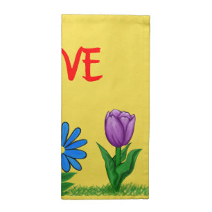 Pretty Garden Flowers Yellow Cloth Napkin Set of 4