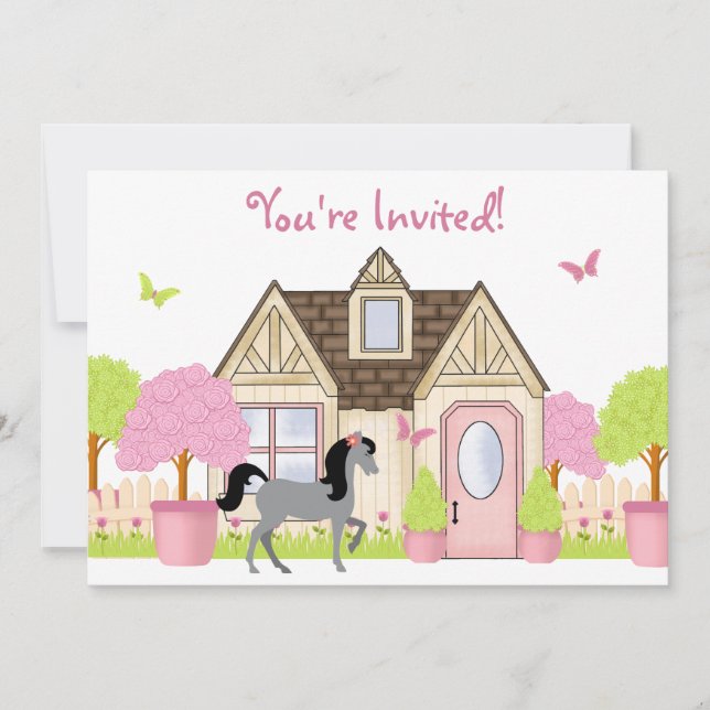 Pretty Garden Horse Birthday Party Invitations (Front)