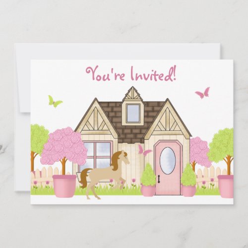 Pretty Garden Horse Birthday Party Invitations
