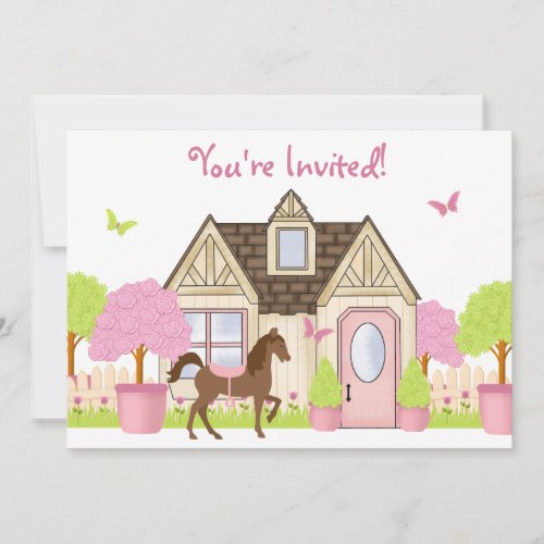 Pretty Garden Horse Birthday Party Invitations
