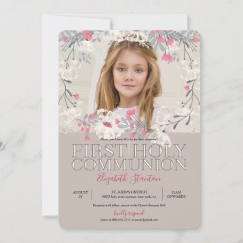 Pretty Garden Photo First Holy Communion Invitation by mistyqe at Zazzle