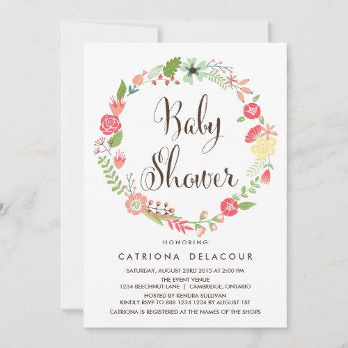 Pretty Garden Wreath Baby Shower Invitation