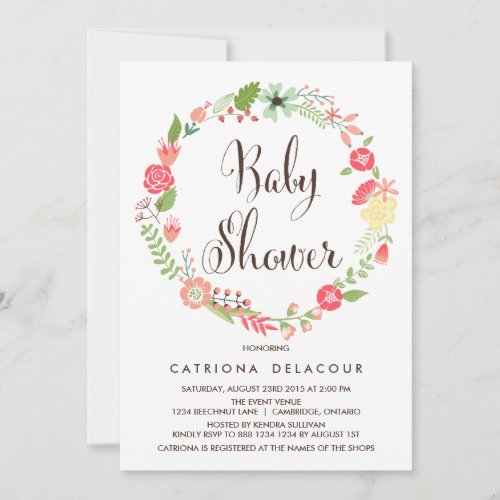 Pretty Garden Wreath Baby Shower Invitation