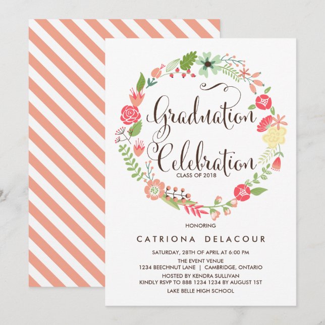 Pretty Garden Wreath Graduation Party Invitation (Front/Back)