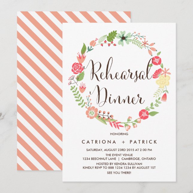 Pretty Garden Wreath Rehearsal Dinner Invitation (Front/Back)