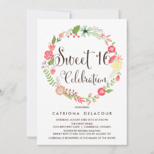 Pretty Garden Wreath Sweet Sixteen Invitation