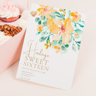 Pretty garden yellow green floral sweet 16 invitation