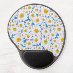 Pretty Gel Mousepad: Ditzy White Daisies on Blue Mouse Pad